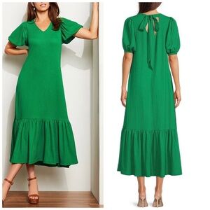 Gibson Latimer Green Ruffled Tie Front Midi Dress